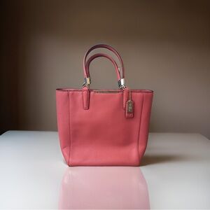 Coach COACH MADISON SAFFIANO LEATHER MINI NORTH SOUTH TOTE BAG IN SALMON